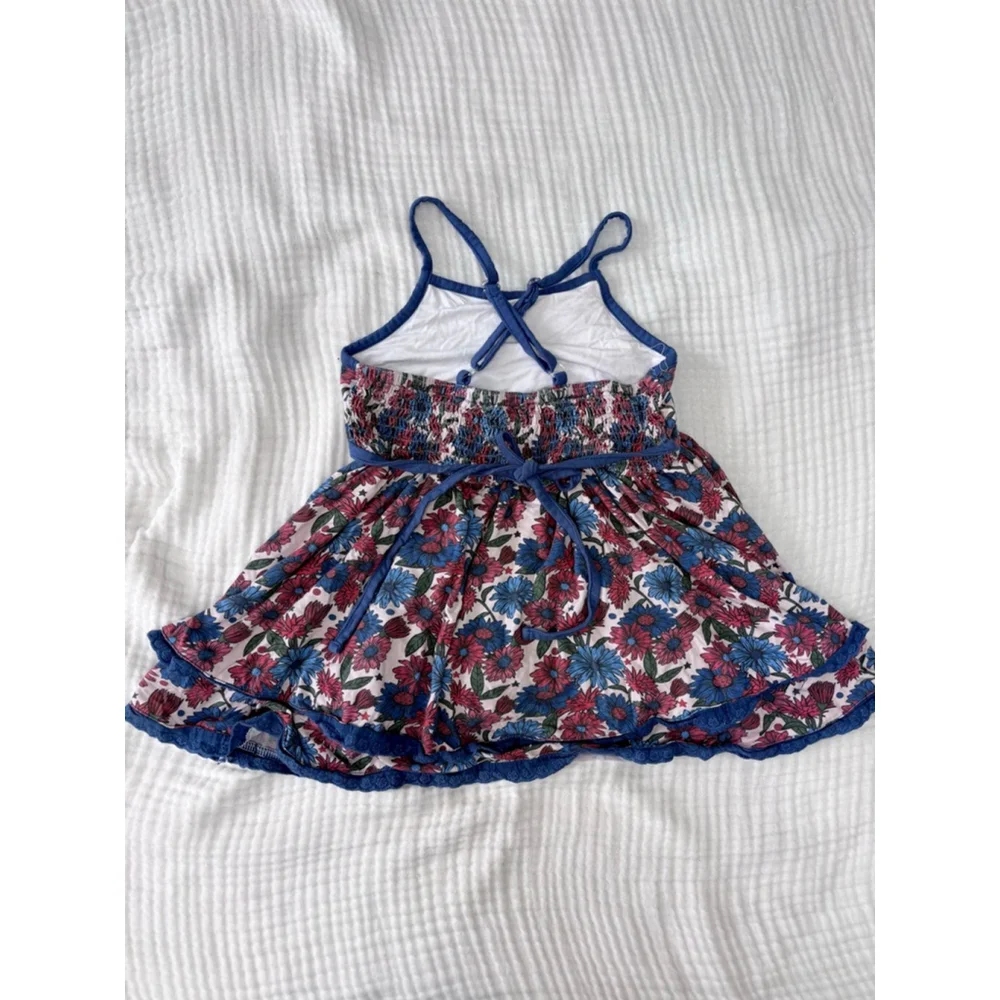 Girls ELIZA CATE and co Floral Blue Red Bamboo Matching Set Size 6